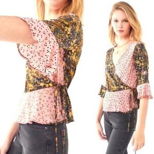 Urban outfitters floral boho multicolor Jayde Mixed Print Wrap Blouse size M